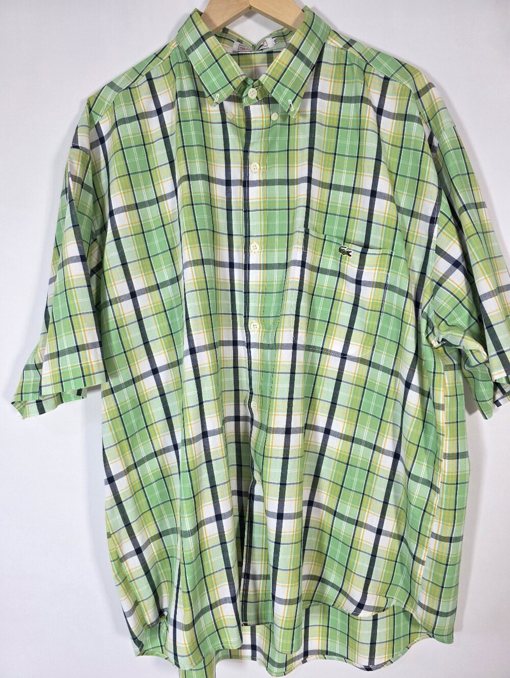 Izod Lacoste XXL Green Plaid Button Front Shirt Short Sleeve Cotton